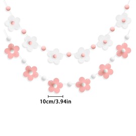 Pack of 2 Felt Garland Flowers Garland White Pink Felt Balls Flower Banner Daisy Garland Cute Flower Garland Daisy Decorative Felt Flowers Banners Retro Flower Banner for Room Decoration Bedroom
