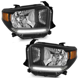WEELMOTO Headlights Assembly For 2014-2021 Toyota Tundra Headlight Assembly Pair with LED DRL Strip Replacement For 14 15 16 17 18 19 20 21 Toyota Tundra Black Housing Amber Reflector Set