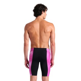 ARENA Men's Standard Performance Tie-Dye Swim Jammer Knee-Length Swimsuit Training Bathing Suit, Shocking Pink Multi/Black