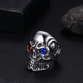OIDEA Men's Women's Rings Skull Personality Stainless Steel Diamond Studded Skull Punk Rock Style Red White 54 (17.2) ~ 70 (22.3), Stainless Steel