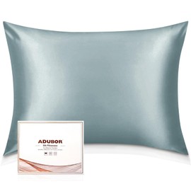 Adubor Silk Pillowcase for Hair and Skin with Hidden Zipper, Both Side 23 Momme Silk,900 Thread Count (50x75CM, Aqua Green, 1pc)