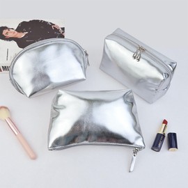 Artkingdome 3Pieces Fashion Organizer Make UP Bags Cosmetic Bag Portable Travel Toiletry Bag Multifunctional Storage Silver