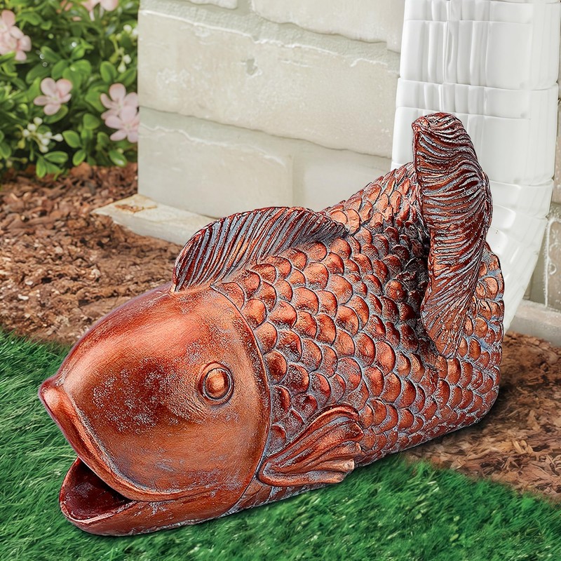 Euiroet Real Koi Sculpture Gutter Diverter Rain,Eco-Friendly Resin Gutter Extender