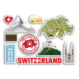 A5 Sticker Sheet Switzerland Vinyl Stickers - Swiss Map Country Holiday Flag Travel #78473