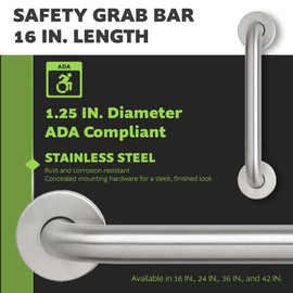 Homewerks 068 HW11416SS 16 inch Bathroom Grab Bar with 1-1/4 Inch Diameter and Concealed Screws ADA Compliant, Stainless Steel