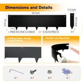 Steel Landscape Edging - 40" LX10 H Metal Garden Edging - Landscape Lawn Edging - 20FT Total 6 Pcs - No-Dig Hammer Heavy Duty Metal Edging Bendable Border Strips for Lawn Yard Black GJWCVL - 6 Clips