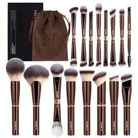 MAANGE Juego de 16 brochas de maquillaje profesionales para base, polvo, rubor, contorno, sombras de ojos de doble punta con bolsa y caja de regalo - 