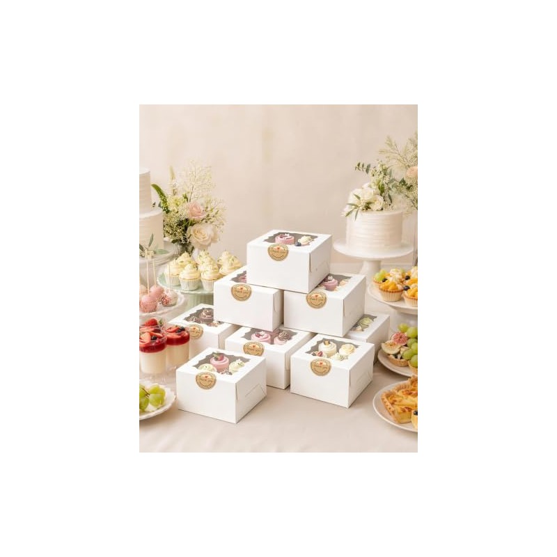50 Cajas de Postre con Ventanas, Cajas Individuales para Cupcakes