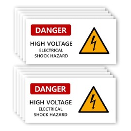 (10 Pcs) Danger – High Voltage, Electrical Shock Hazard Label, polypropylene Label, Back Self Adhesive Sticker Decal, 6”*3” White/Orange Outdoor/Indoor