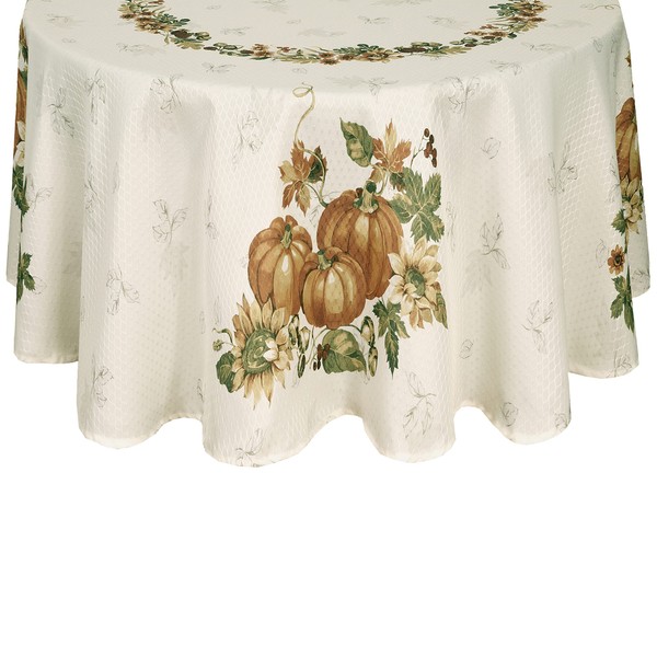 Lintex Stockbridge Pumpkin Harvest Bordered Thanksgiving Tablecloth, Autumn Fall Leaf,