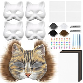 26 Pcs Diy Therian Mask Kit With Fur & Eye Mesh And Felt Sheet Whiskers Blank Cat Masks To Paint Furry Animal Mask Therian Gear For Masquerade Cosplay Party (A)