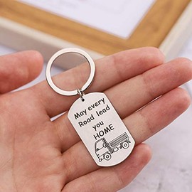 Trucker Gifts for Truck Driver Keychain for Men Women May Every Road Lead You Home Key Chain for Husband Mom Truck Driver Gifts Drive Safe Gift for Trucker Truck Drivers Son