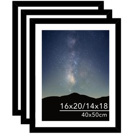 JCJMY 3 Pack 16x20 Picture Frame Black with 14x18 Mat for 40 x 50cm Diamond Art Painting, Display Photo 14x18 with Mat or 16 x 20 Without Mat, Wall Hanging Large Frame with Plexiglass, Black