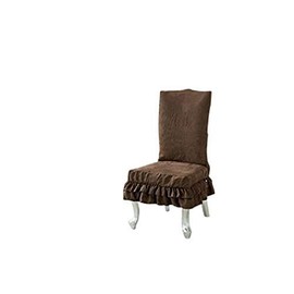 Octorose Heavy Duty Soft Micro Suede Shortly Double Ruffle Skirt Dining Chair Cover 1pc (Brown)