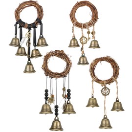 4 campanillas de viento Wiccan Bell de bruja para colgar en la puerta, de 3.1 pulgadas, protección de campanas de bruja, decoración del hogar para patio, jardín, decoración bohemia del hogar (estilo elegante)