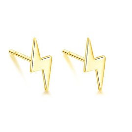 SAINT RAPHAËL 18k Gold Plated Lightning Bolt Stud Earrings for Women, for Men, for Teens, Hypoallergenic Sterling Silver Cute Small Studs (Gold)