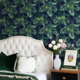 LaCheery 17.5"x275" Dark Green Leaf Wallpaper Green Contact Paper Peel and Stick Wallpaper Jungle Tropical Palm Leaf Removable Wall Paper for Bedroom Walls Cabinets and Drawers Modern Mural Vinyl Roll