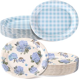 Havawish 50 Pcs Hydrangea Heavy Duty Floral Oval Paper Plates 10" x 12" Large Disposable Dinner Serving for Wedding Bridal Baby Showers Birthday Floral Christmas Party Supplies