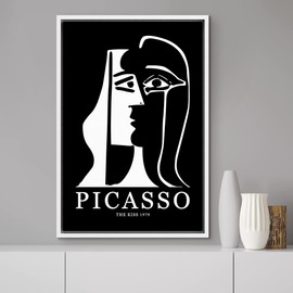 MUDECOR Framed Canvas Print Wall Art Picasso Black & White Geometric Kiss Portrait Shapes Abstract Illustrations Modern Art Minimal Dramatic Dark for Living Room, Bedroom, Office - 24"x36" White