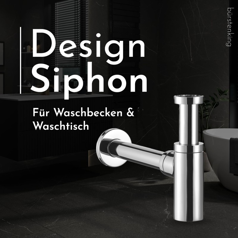 Design-siphon, chrome plated 1 1/4 ", round shape, brass