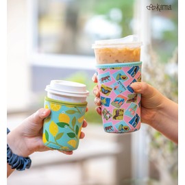 Karma, Reusable Iced Coffee Insulator, Iced Coffee & Cold Soda Insulated Neoprene Cold Cup Beverage Sleeve 16-20OZ, Small, Strawberries