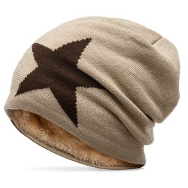 Womens Star Slouch Winter Beanie MU118, Farbe:beige;Mode Größe:One Size