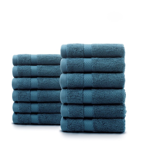 Villa Celestia Premium Wash Cloth 100% Cotton Blue Wash Clothes for Body and Face- Soft & Luxury Cloths for Washing Face,Face Towels for Bathroom 650 GSM, Wash Cloths Pack of 12 (12"X12")