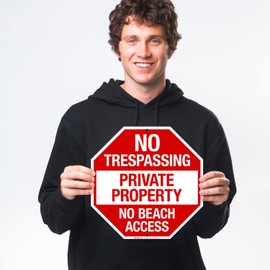 Sigo Signs, No Trespassing Private Property No Beach Access Sign, 12x12 Inches, 55 mil Thick HDPE (high Density polyethylene), Made in USA