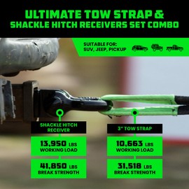 Rhino USA Heavy-Duty Recovery Gear Combos Off-Road Truck Vehicle Recovery, Best Offroad Towing Accessories - Backed for Life (20' Strap + Hitch)