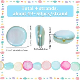 SUNNYCLUE 1 Box About 200Pcs 4 Strands Pearl Beads 8mm Natural Shell Beads Summer Freshwater Gloss Dyed Color Flat Round Loose Spacers for Jewellery Making Supplies Crafts DIY Necklace Earring Women