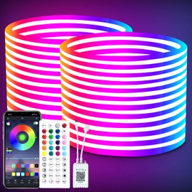 Yeewhale 100ft 24V RGB LED neon Rope Lights LED neon Lights with Remote Control APP Control IP65 Waterproof Flexible Neon LED Strip Lights for Bedroom Room Outdoors Decor(2 * 50ft)