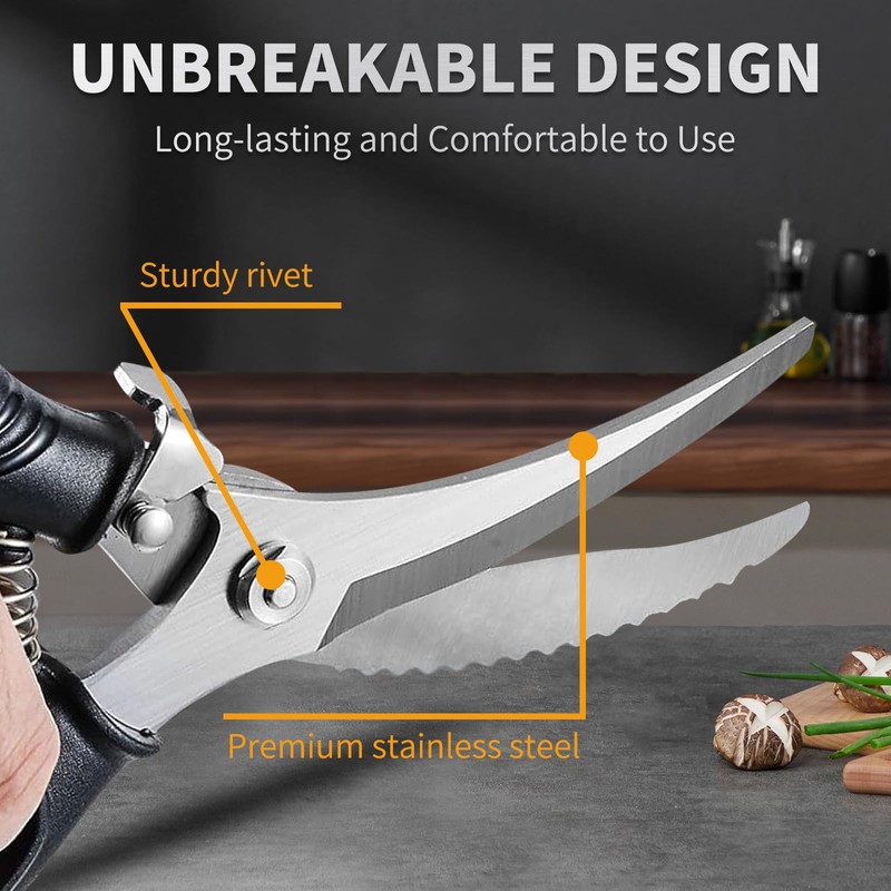 ECO-WILL Heavy Duty Kitchen Poultry Shears with 2 Springs, Non-Slip