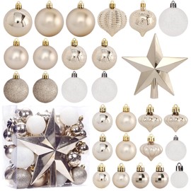 Christmas Ball Ornaments, 52 Pack Champagne Ornaments for Christmas Tree Decoration Plastic Shatterproof Christmas Tree Ornaments Baubles Set for Wreath Garland Wedding Party Indoor Décor