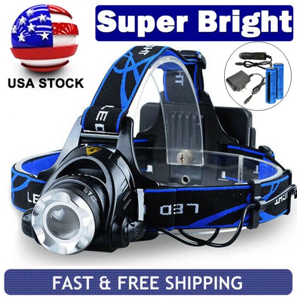 Unbranded 1200000LM Rechargeable LED Headlight 3 Modes Headlamp Zoomable+Charg