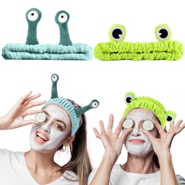 FYJLXF Frog Headband Face Wash Headband, 2Pcs Spa Hair Bands Makeup Snail Headbands Cartoon Cute Coral Fleece Elastic Snail Headband Creative Hair Accessories for Washing Face Shower Sports