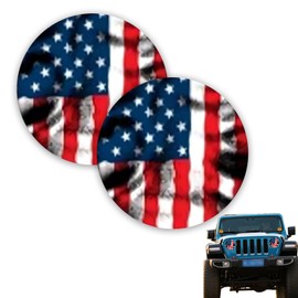 Diamall 2 PCS Beast Eyes Headlight Decals, 3D Stereo Beast Eyes Stickers, Cool Round Light Decals Decoration for J-eep, Car Body Window Bumper Decoration Stickers for Wrangler (American # Flag)