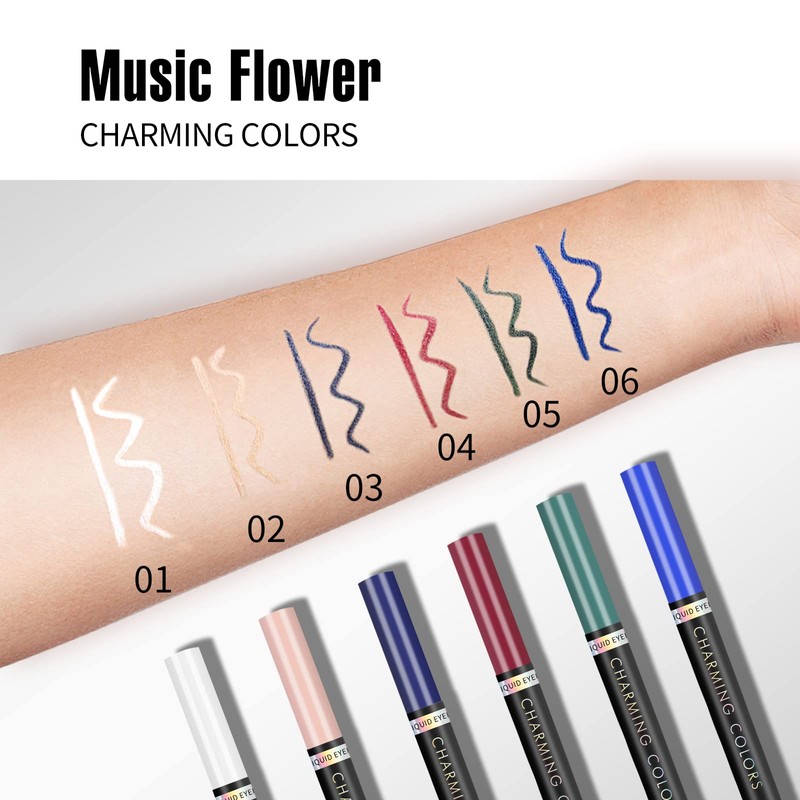 Music Flower Liquid Eyeliner, Waterproof and Smudge-proof Liquid Eyeliner Pen,