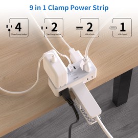 Desk Clamp Power Strip with USB Ports, Mscien 6 FT Extension Cord with Multiple Outlets, Surge Protector Power Strip with 6 Outlet & 3 USB(1 USB C), Desk Mount Edge Extension Cord for Home Office