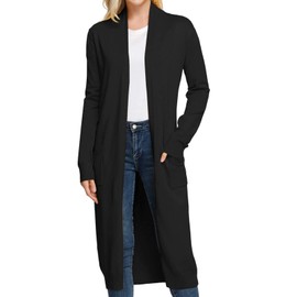 GRACE KARIN Womens Solid Casual Cozy Knit Open Front Long Cardigan Sweater(XL,Black)