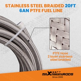 maXpeedingrods 6AN PTFE Fuel Line Kit,E85 Nylon Braided Fuel Hose 20FT + 10 Pcs Fittings
