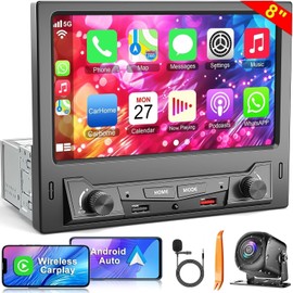 8" Wireless Single Din Car Radio Stereo with Carplay Android Auto Touch Screen, Car Audio Receivers Head Unit, Bluetooth 5.3, Backup Camera, FM/AM, SWC, Mirrorlink, Charging Function