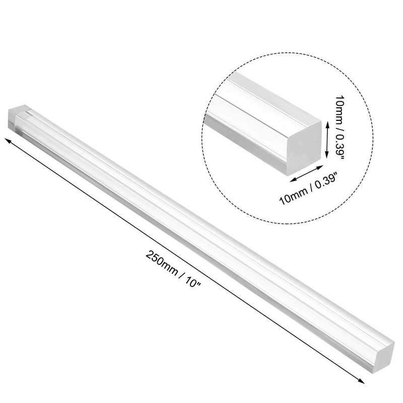 sourcing map Acrylic Square Rod,10mmx10mmx250mm Clear,Solid Plastic PMMA Bar Stick