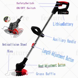 Weed Wacker, Electric Weed Wacker Cordless Trimmer,Grass Trimmer Stingless Lightweight Grass Trimmers 3 Types Blades,2 Batteries, 1 Chargerfor Lawn, Yard, Garden (Black)