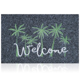 JJUUYOU Outdoor Welcome Mat for Front Door Indoor Entrance Palm Trees Doormat Farmhouse Durable Non Slip Rubber Backing Mat for Outside Entry Floor Mat Inside Entrance Mat