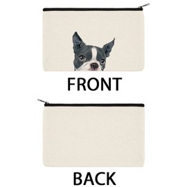 WIRESTER Canvas Zipper Makeup Bag, Cosmetic Pouch, Organizer Case for Women Girl, Multi-Purpose Travel Cosmetic Bag - Boston Terrier Blue and White Dog
