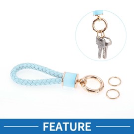 A ABSOPRO Car Keychain Universal Key Chain with Ring for Key Fobs for Home for Women Faux Leather Light Blue Gold Tone