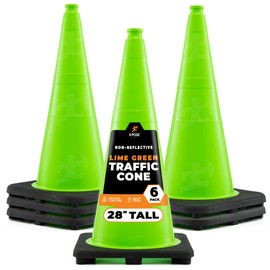 Xpose Safety 28” Lime Green Traffic Cone - 6 Pack - Premium PVC Safety Cone for Parking, Caution, Construction, Road Crews, Emergency Vehicle - DOT Approved