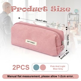 TAIHOBO Pack of 2 Pencil Cases, Plain Pencil Case, Aesthetic, Corduroy Fabric Pencil Case, Canvas Pencil Case, Multifunctional Pencil Case, Washable Case for School Supplies Office, Gel blue grey,