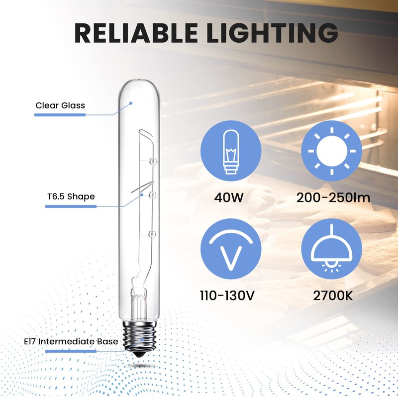 Bonlux 40 Watt T6.5 Refrigerator Light Bulb Dimmable, 120V Intermediate