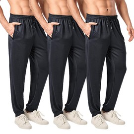 3PC Men's Tapered Jogger Pants with Zipper Pockets - Snag-Proof Mesh Fabric, Breathable for Sports & Casual Wear Black/Black/Black